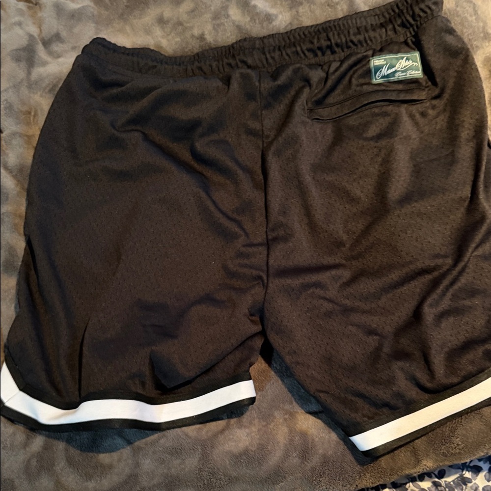 Men's Black Athletic Shorts with White Hem and Elastic Waist